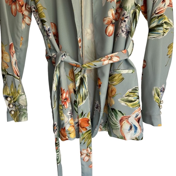 Zara Light Blue Floral Blazer Jacker with Lapel Collar & Belt Size Small - Picture 4 of 5